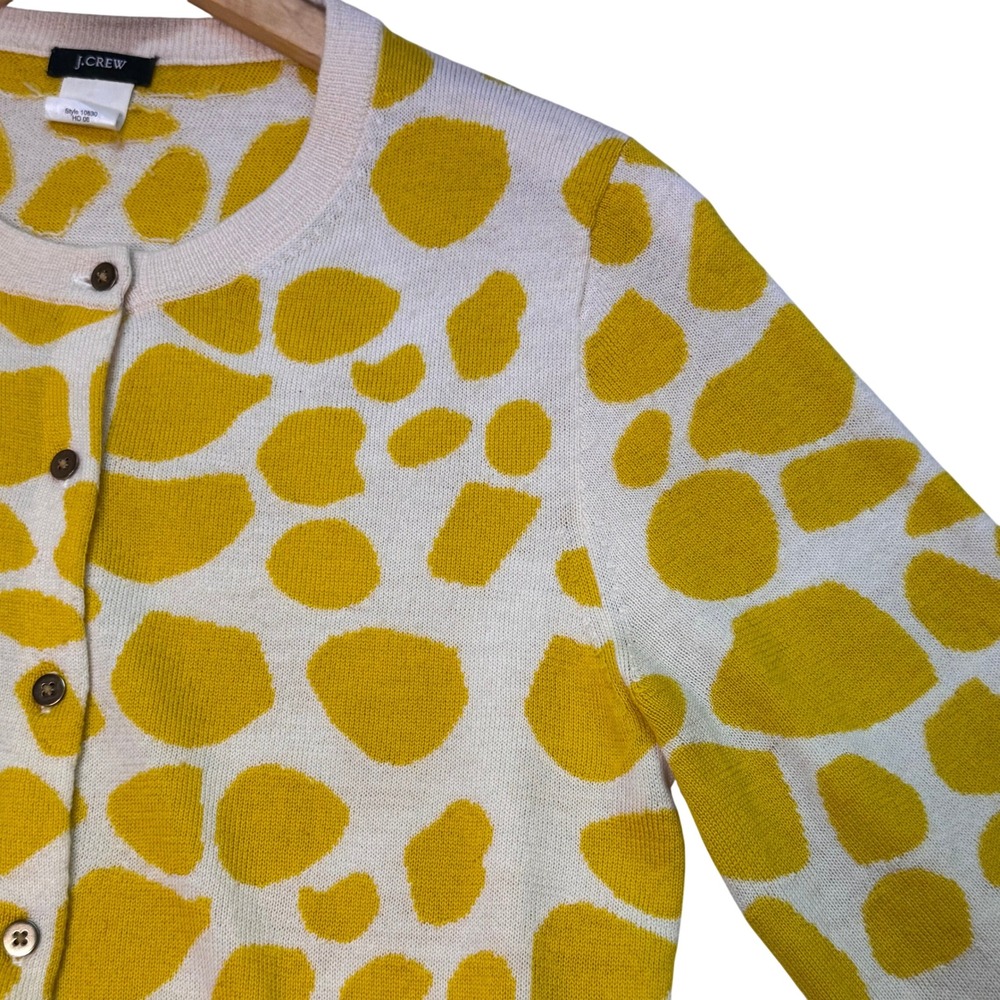 J.Crew Giraffe Print Merino Wool Cardigan Women's M Mustard Yellow Cream - Picture 3 of 11